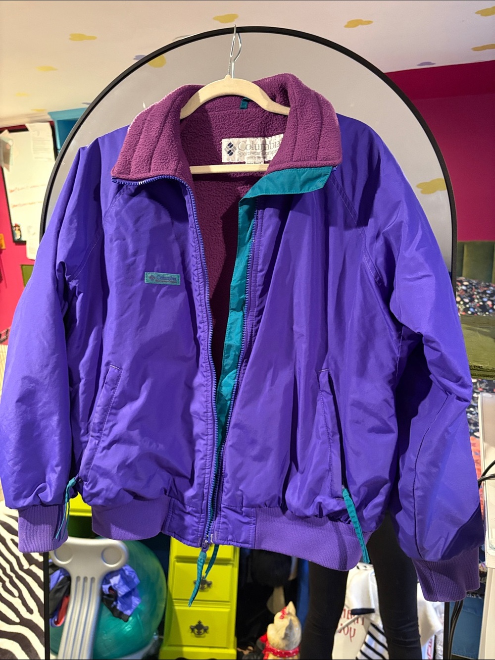 Columbia woman’s Purple Puffer Jacket with Teal Trim